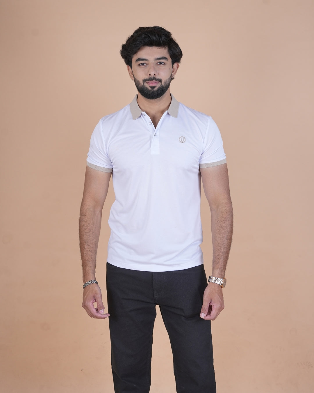 White Contrast Collar Polo T-Shirt