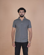 Smoke Grey Seamless V-Neck Polo T-Shirt