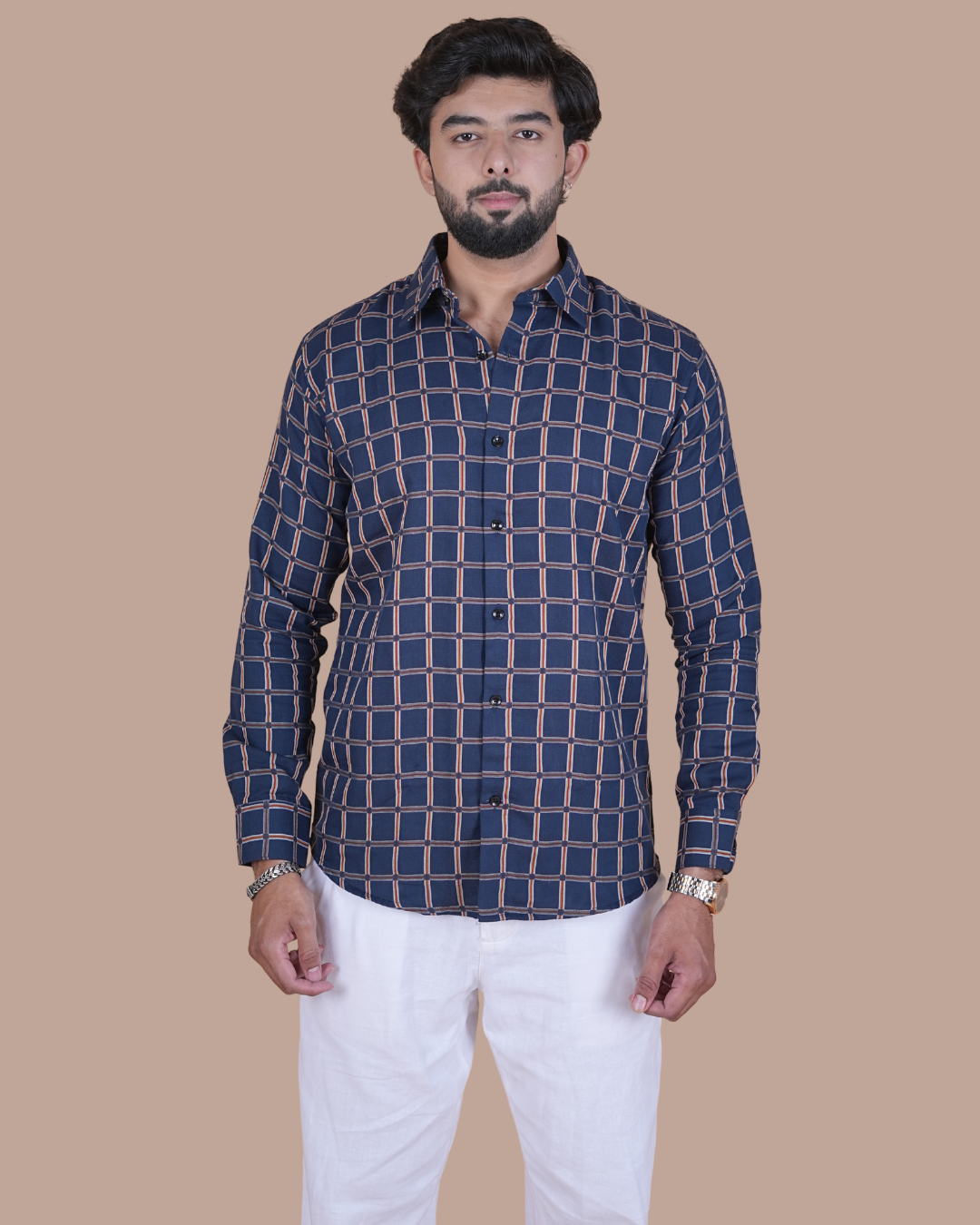 Navy Windowpane Check Shirt