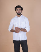 White Corduroy Double Pocket Semi-Casual Shirt