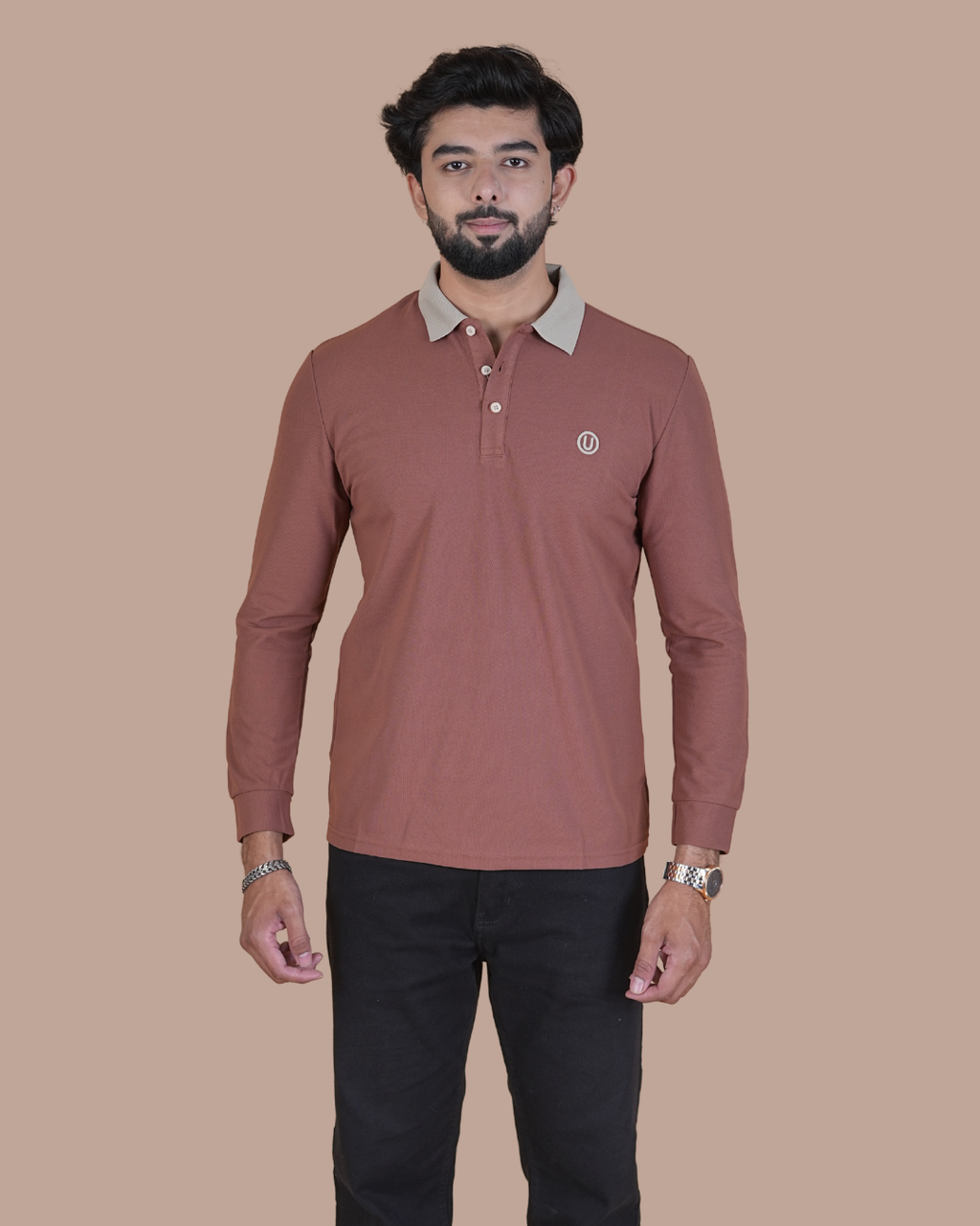 Vintage Brown Contrast Collar Polo T-Shirt