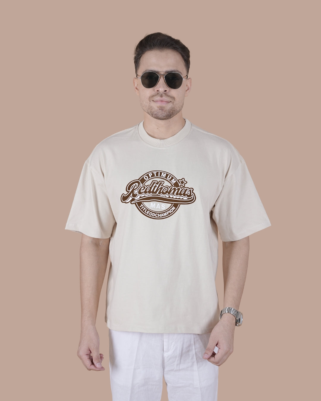 Sand Beige Graphic Oversized T-Shirt