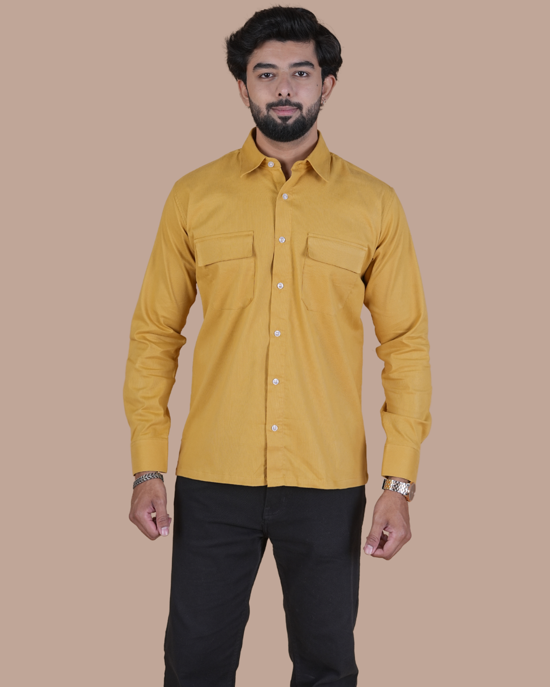 Mustard Gold Corduroy Semi-Casual Shirt