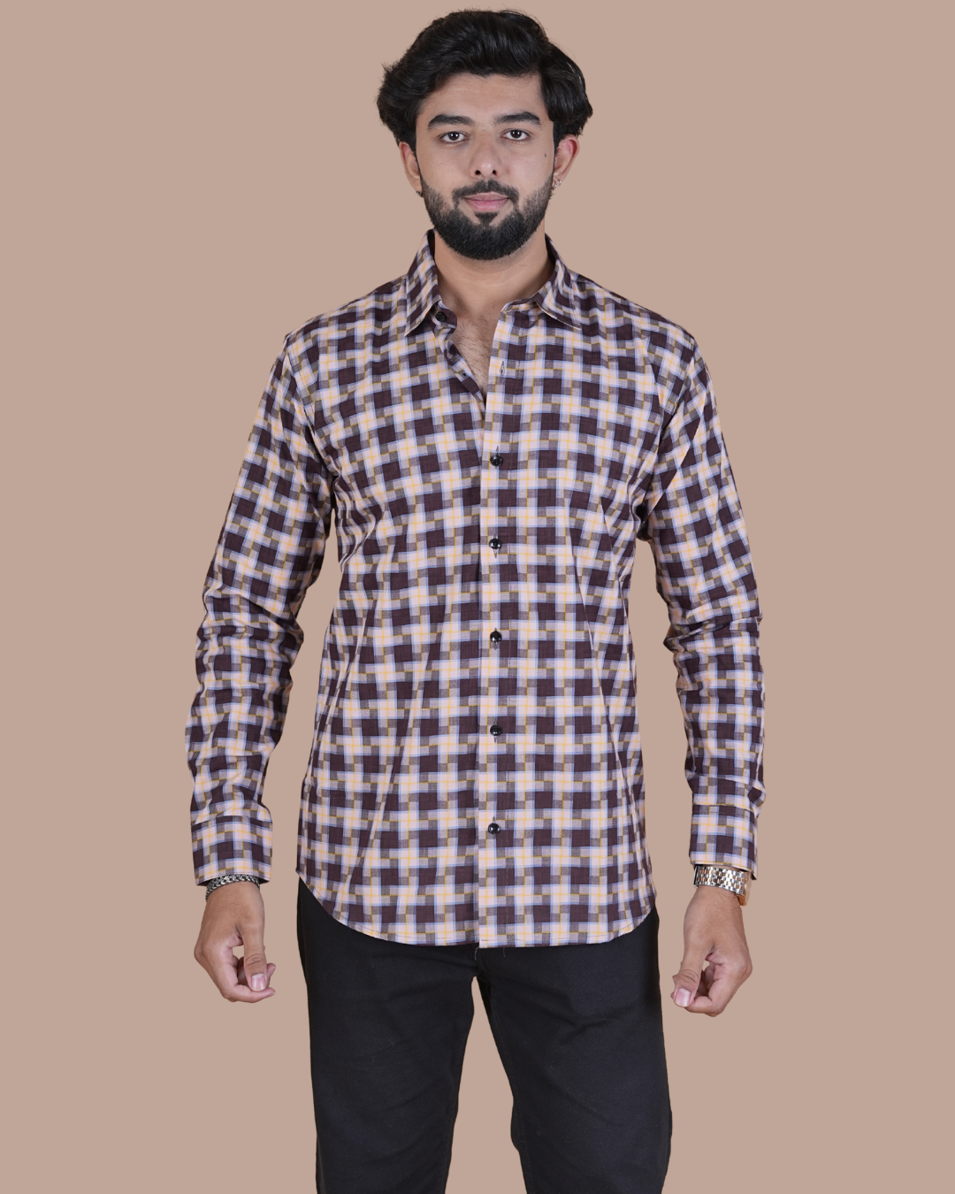 Brown Multi Check Formal Shirt