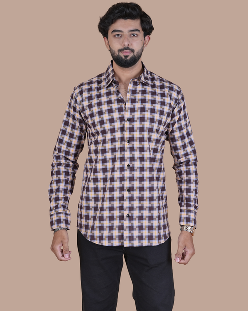 Brown Multi Check Formal Shirt
