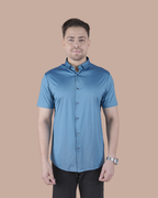 Blue Solid Self-Shine Formal Half Sleeve Shirt