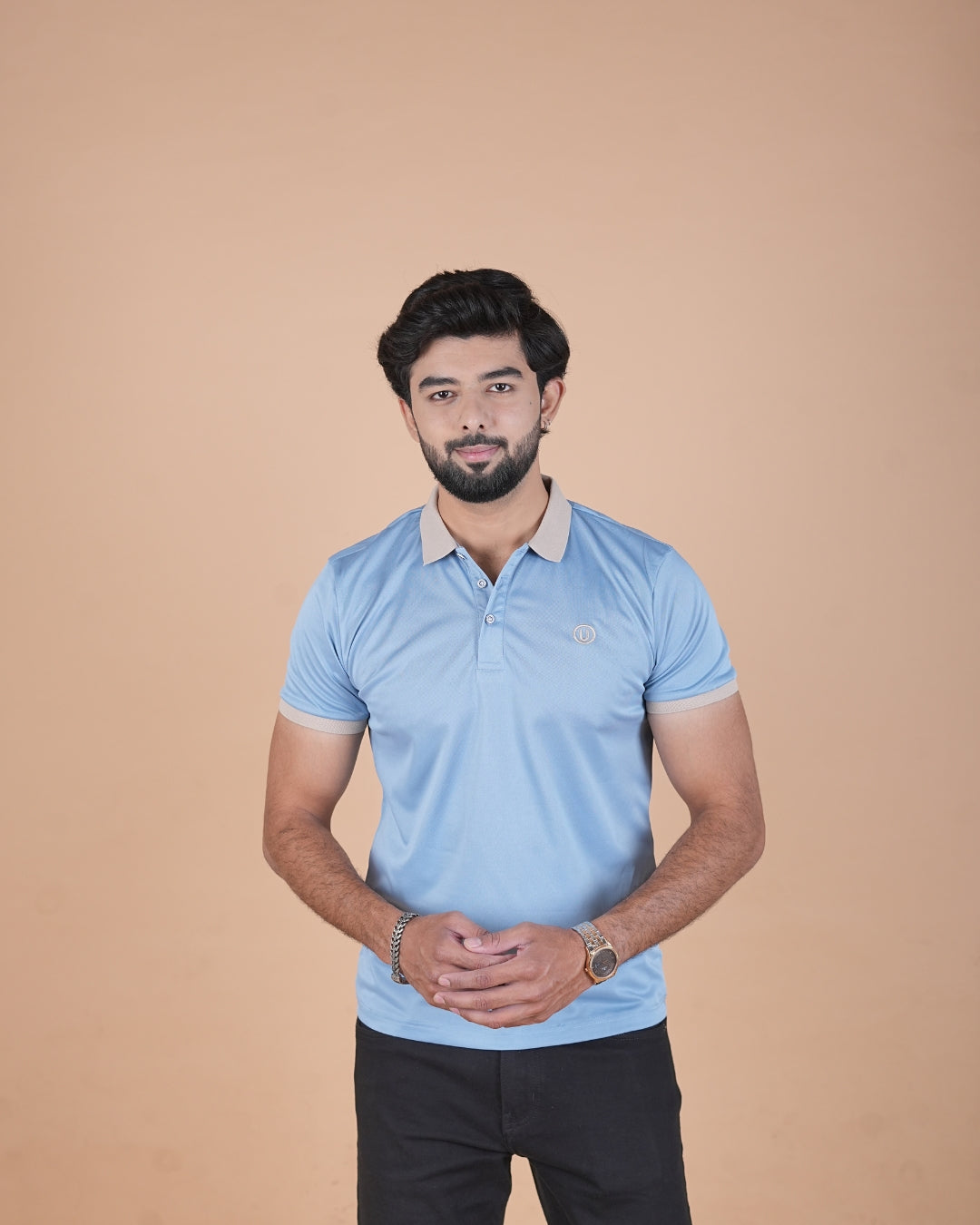 Sky Blue Contrast Collar Polo T-Shirt