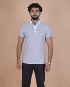white Classic Stripe Half-Sleeve Polo T-Shirt