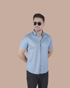 Sky Blue Textured Seamless Half Sleeve Shirt