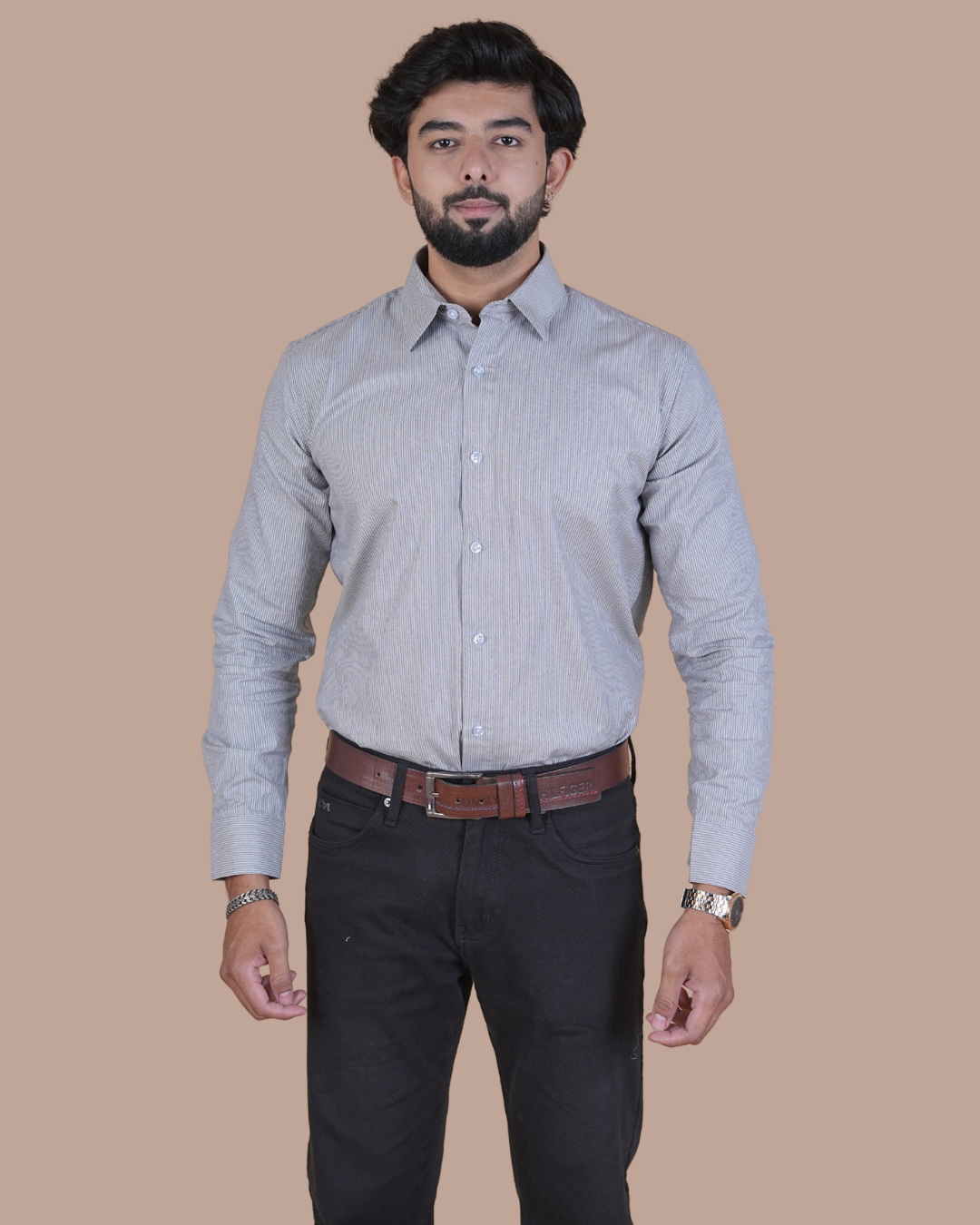 Silver Grey Micro Check Formal Shirt