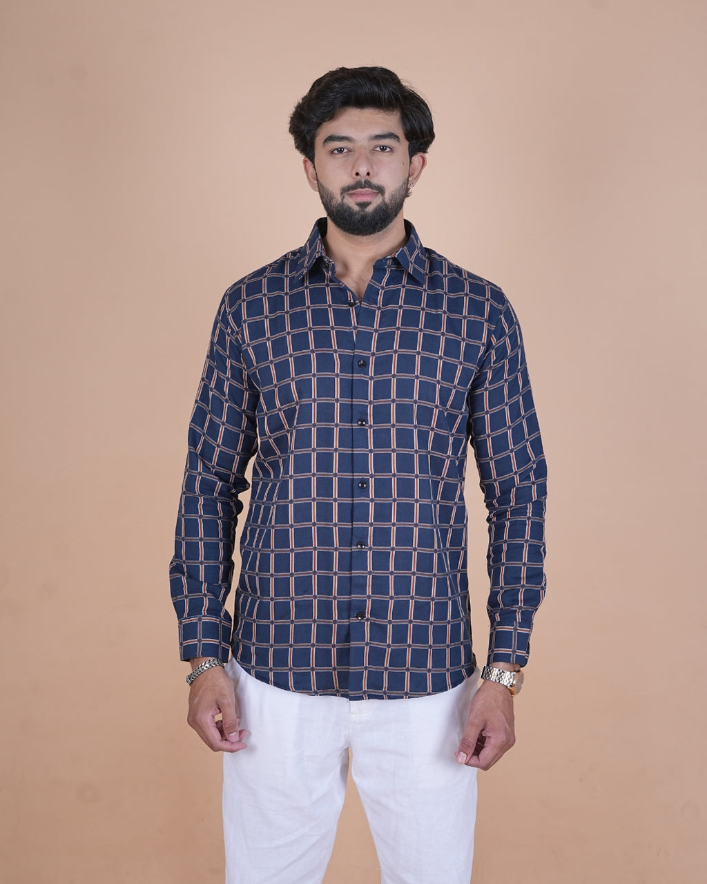 Navy Windowpane Check Shirt