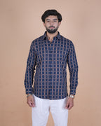 Navy Windowpane Check Shirt