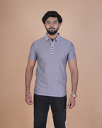 gray Classic Stripe Half-Sleeve Polo T-Shirt