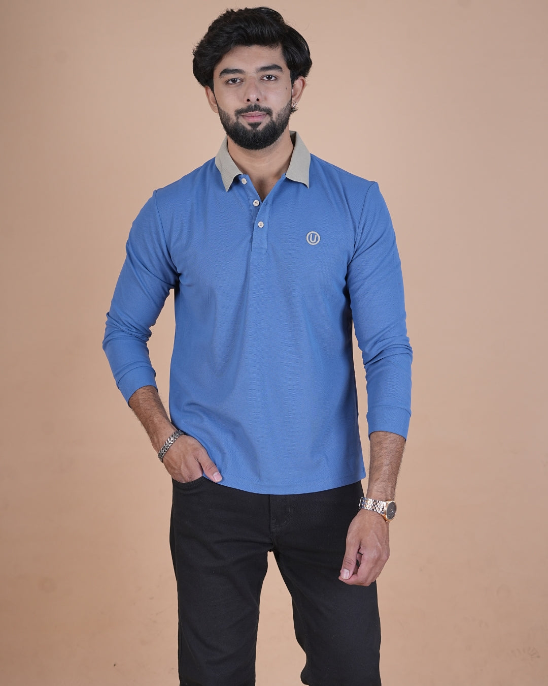 Sky Blue Contrast Collar Polo T-Shirt