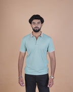Mist Blue Contrast Collar Polo T-Shirt