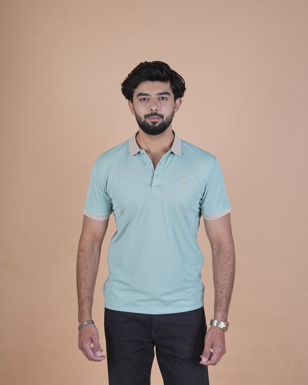 Mist Blue Contrast Collar Polo T-Shirt