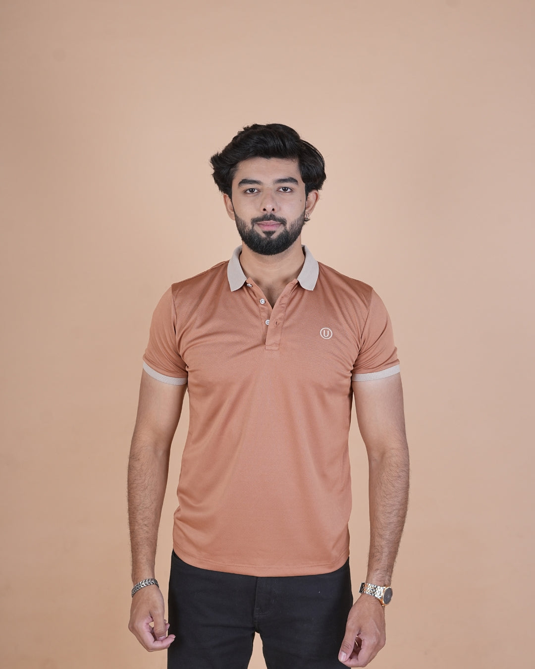 Desert Brown Contrast Collar Polo T-Shirt