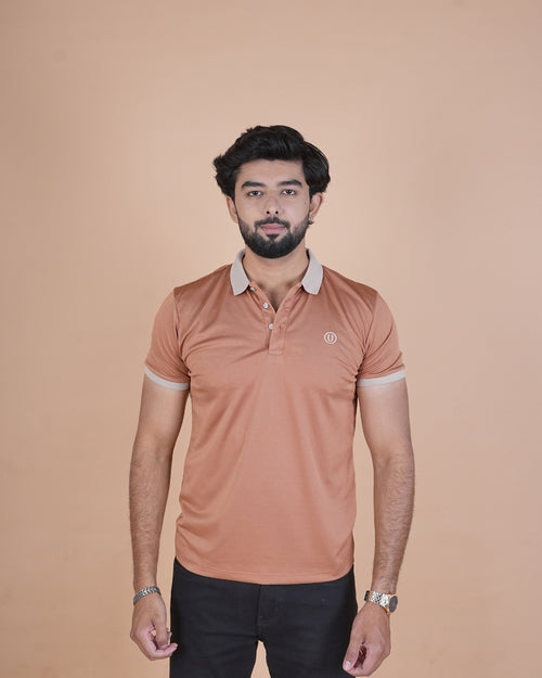 Desert Brown Contrast Collar Polo T-Shirt