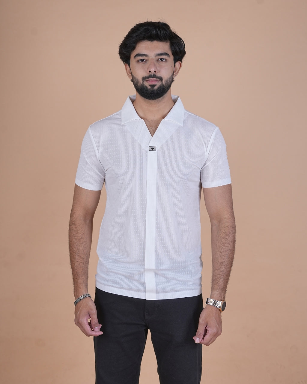 Arctic White Seamless V-Neck Polo T-Shirt