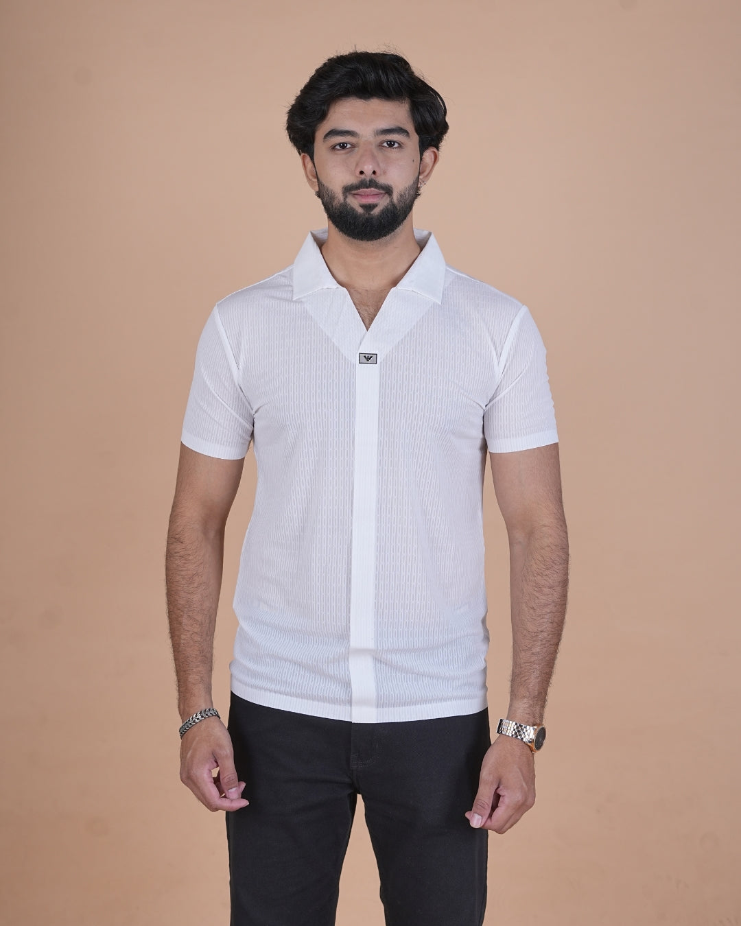Arctic White Seamless V-Neck Polo T-Shirt