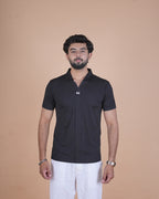 Black Seamless V-Neck Polo T-Shirt