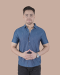 Royal Blue Striped Stitchless Half Sleeve Shirt