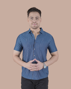 Royal Blue Striped Stitchless Half Sleeve Shirt