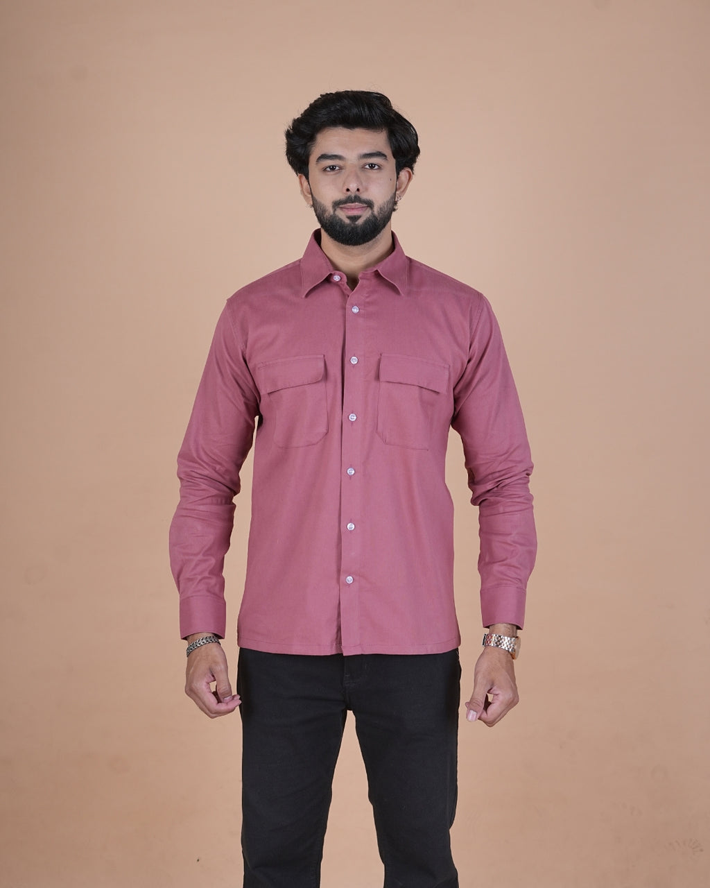 Dusty Rose Corduroy Semi-Casual Shirt