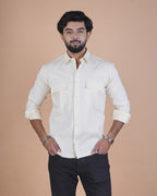 Pearl Grey Corduroy Semi-Casual Shirt