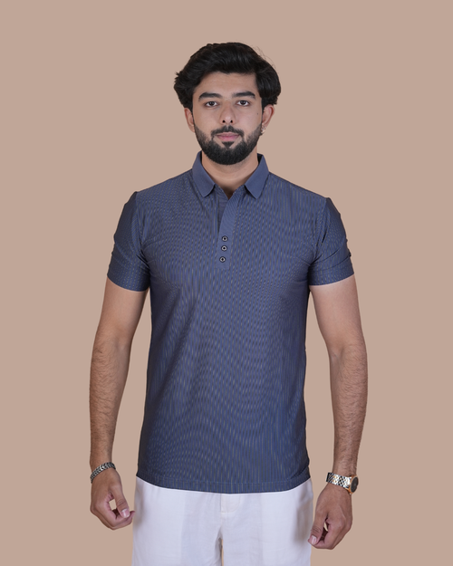 blue Classic Stripe Half-Sleeve Polo T-Shirt