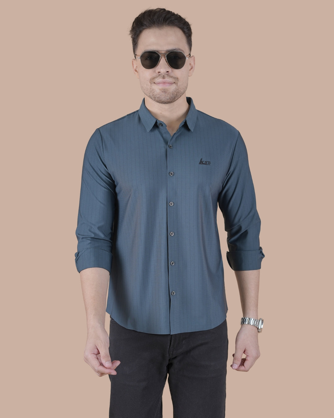 Steel Blue Stitchless Partywear Formal Shirt