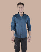 Blue Full Sleeves Self Stripe Stitchless Formal Shirt
