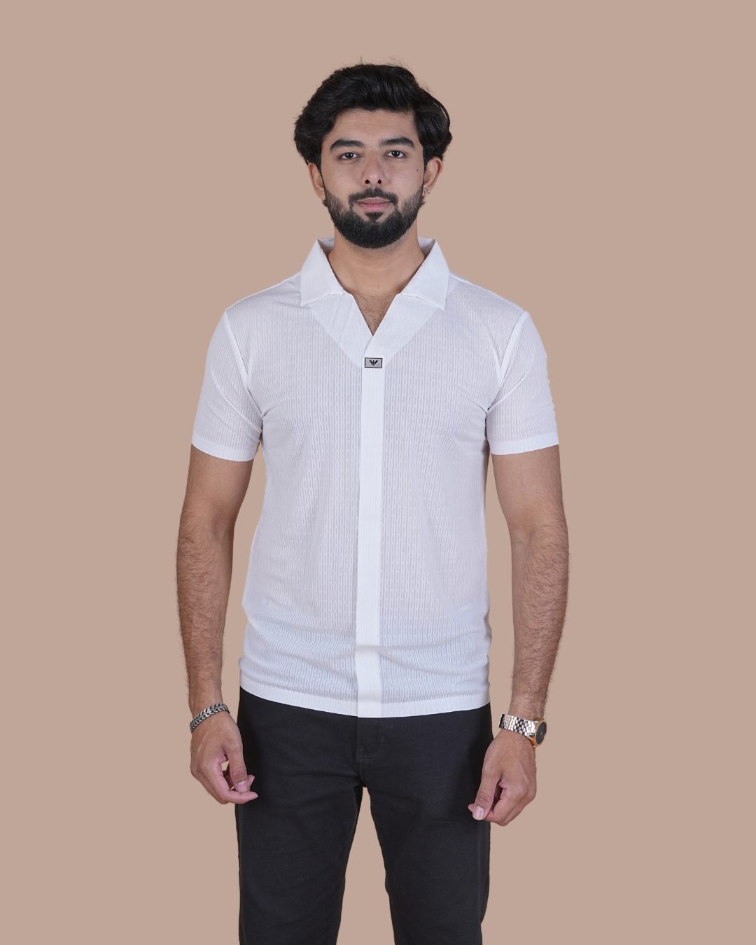Arctic White Seamless V-Neck Polo T-Shirt