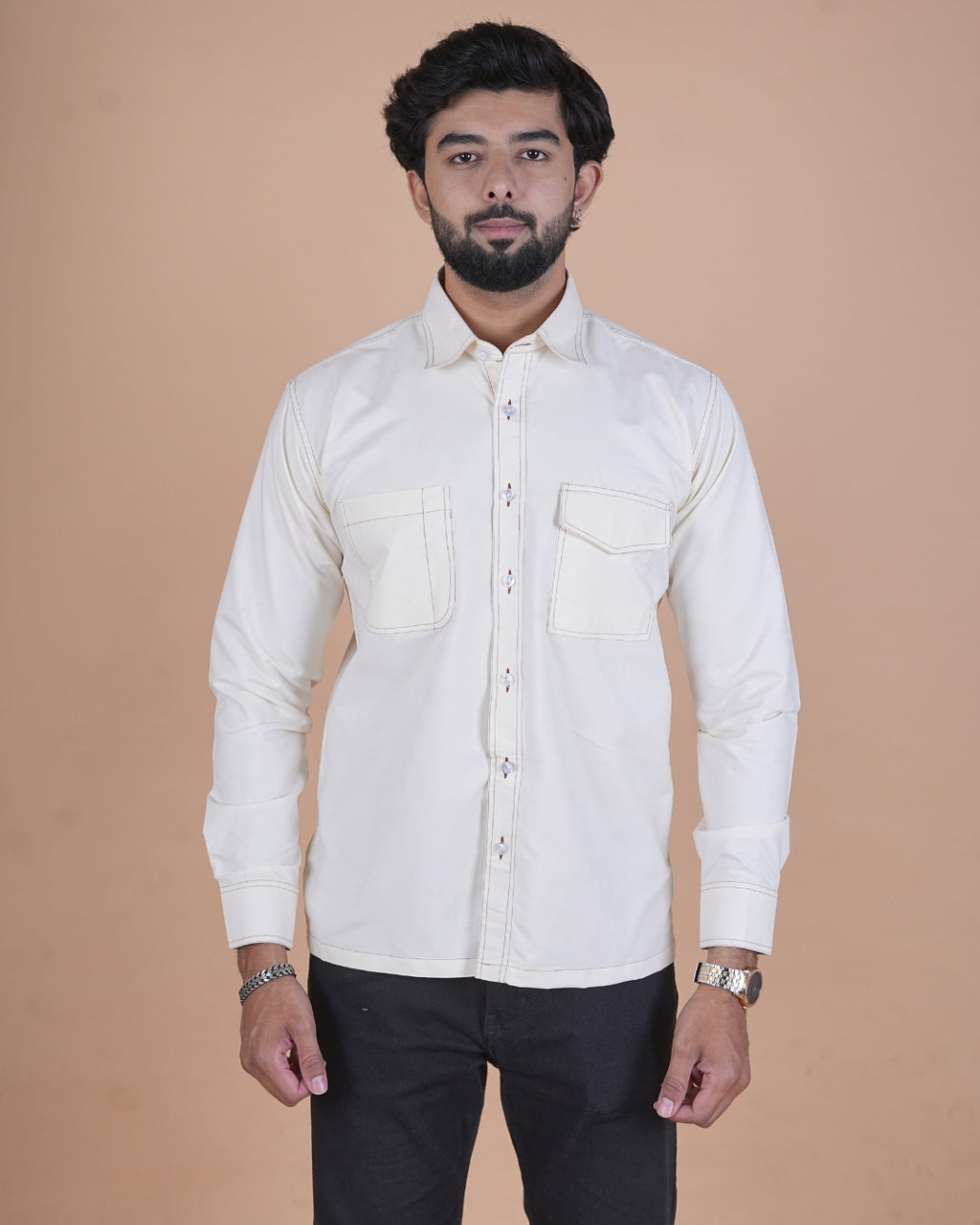 Ivory White Double Stitch Premium Casual Shirt
