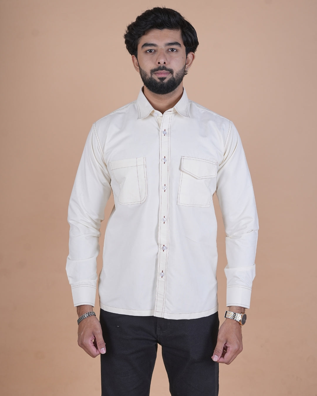 Ivory White Double Stitch Premium Casual Shirt