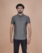 charcoal gray Classic Stripe Half-Sleeve Polo T-Shirt