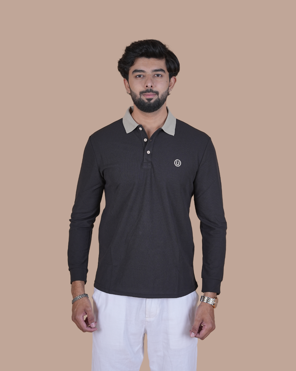 Black Contrast Collar Polo T-Shirt