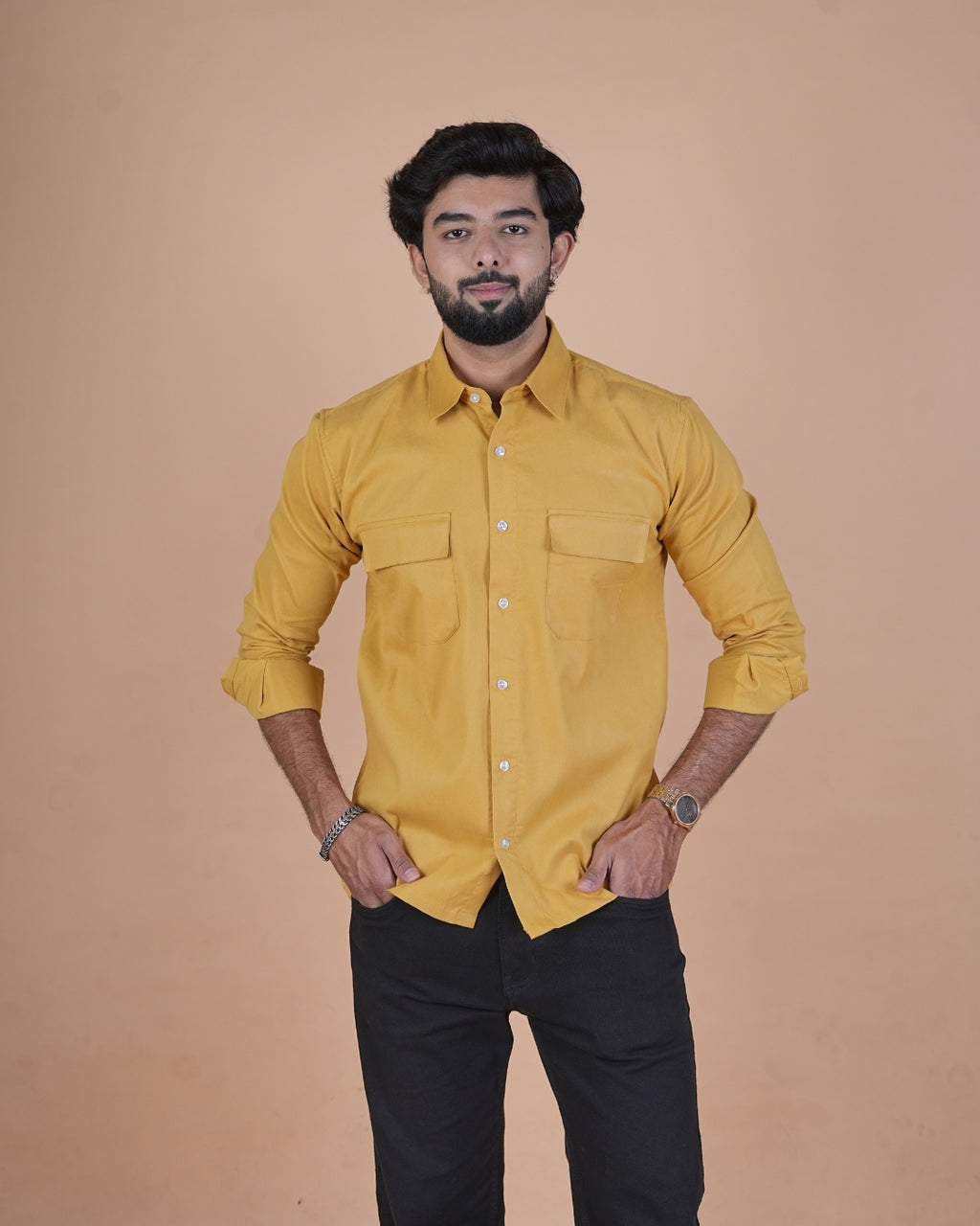Mustard Gold Corduroy Semi-Casual Shirt