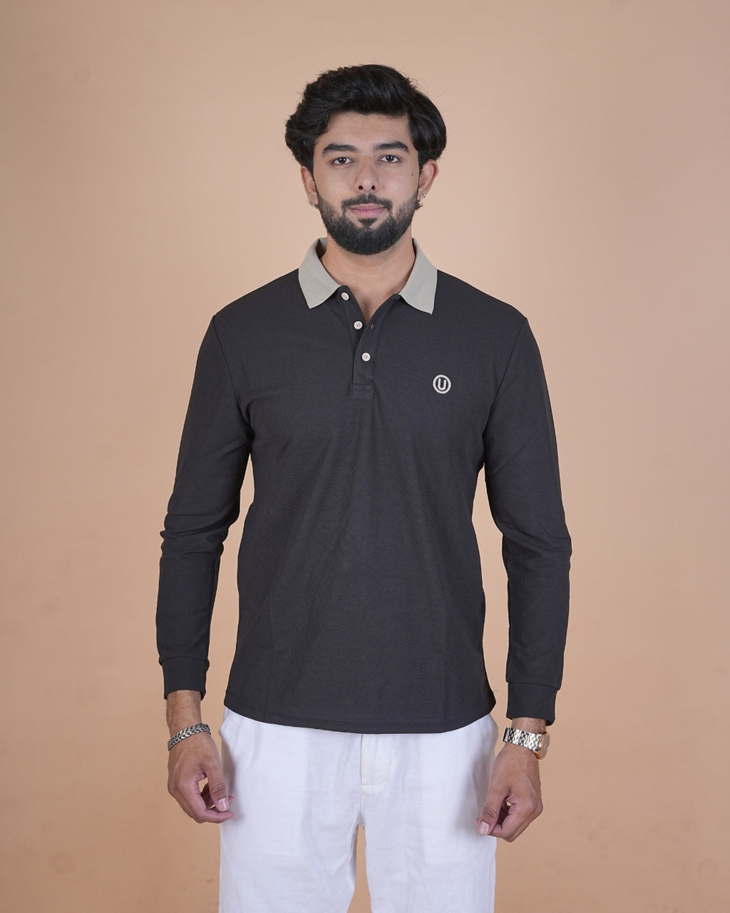 Black Contrast Collar Polo T-Shirt