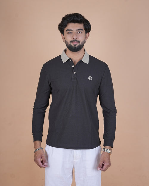 Black Contrast Collar Polo T-Shirt