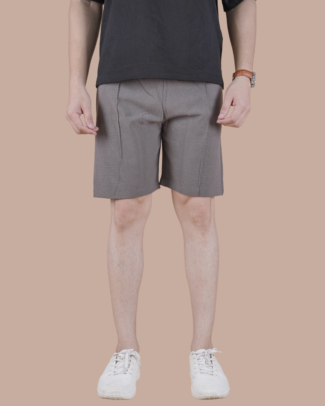 taupe grey Textured Classic Casual Outing Shorts
