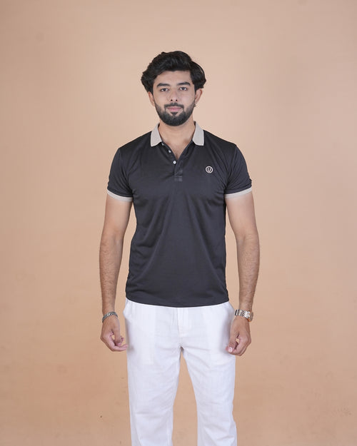 Black Contrast Collar Polo T-Shirt