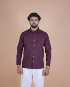 Wine Purple Corduroy Semi-Casual Shirt