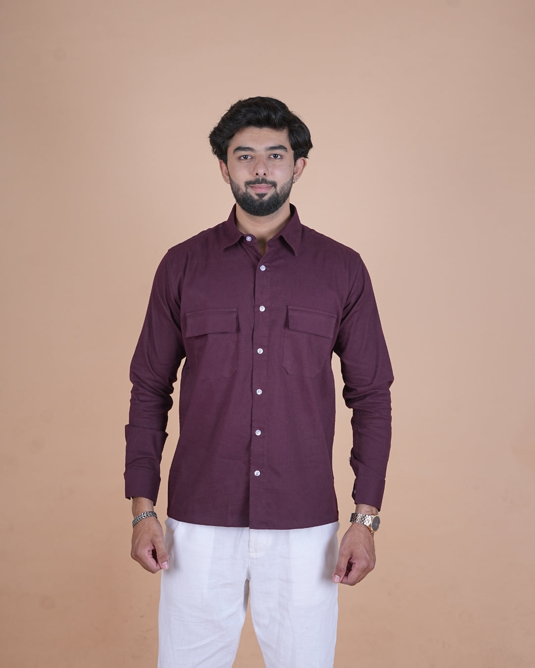 Wine Purple Corduroy Semi-Casual Shirt