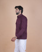 Wine Purple Corduroy Semi-Casual Shirt