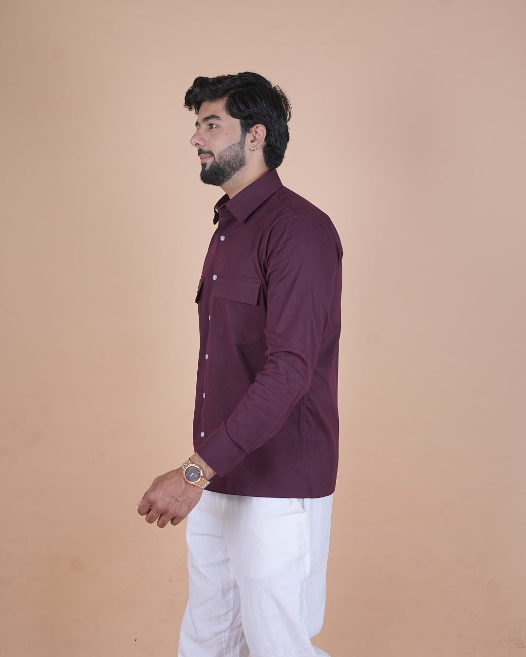 Wine Purple Corduroy Semi-Casual Shirt