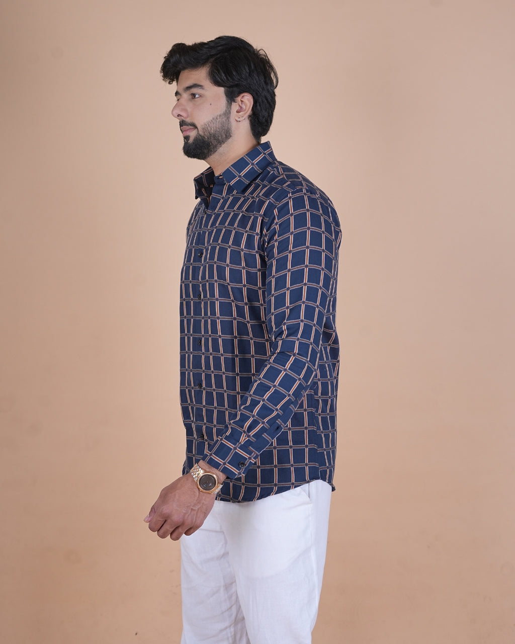 Navy Windowpane Check Shirt