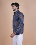Navy Windowpane Check Shirt