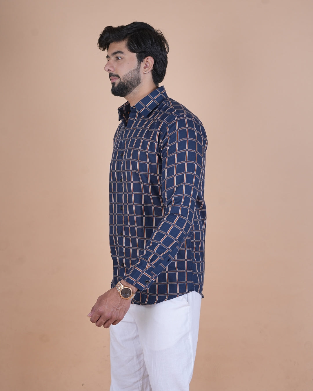 Navy Windowpane Check Shirt