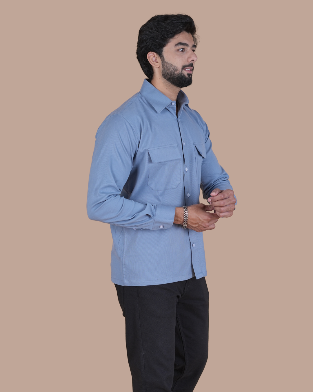 Slate Blue Corduroy Semi-Casual Shirt